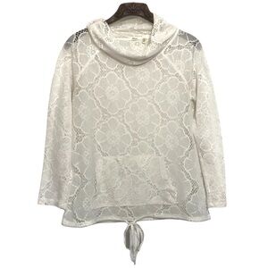 Dylan True Grit Boho White Floral Lace Tunic Top Large Long Sleeve Cowl Neck